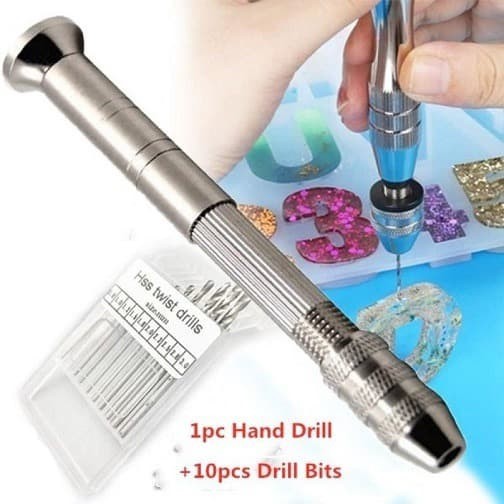 Mini Pen Hand Drill Bor Tangan Manual Stainless Steel Silver Micro PCB Manual Single Head + Mata Bor