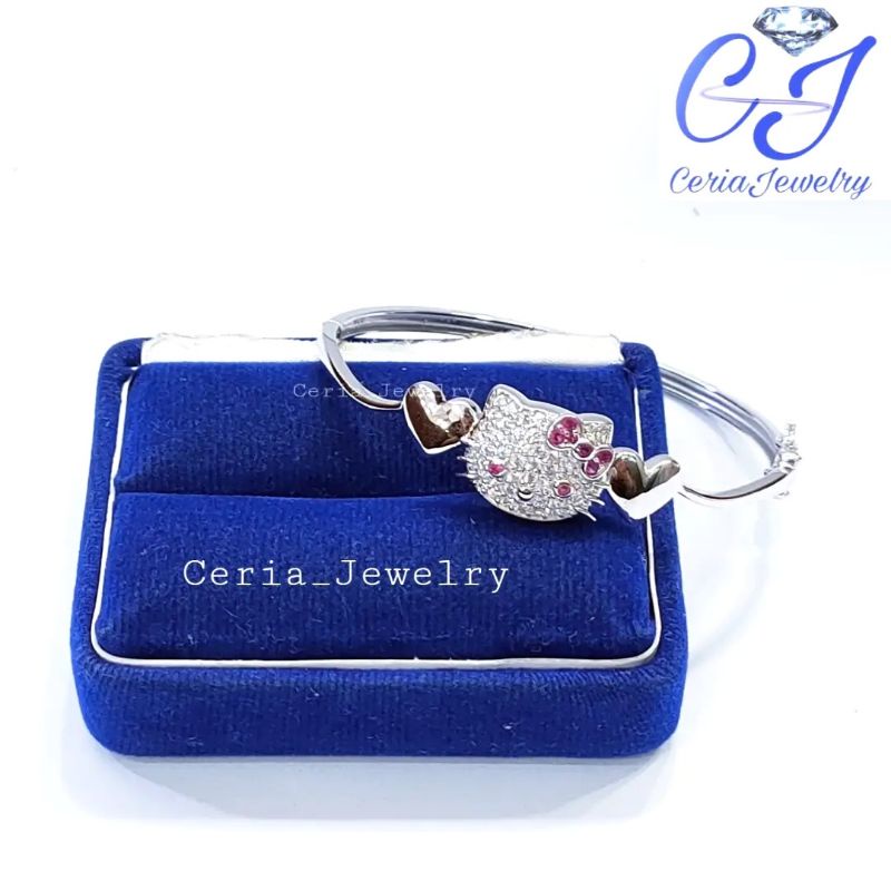 GELANG PERAK ASLI SILVER 925 LAPIS EMAS PUTIH MODEL HELLOKITTY BANGLE WANITA DEWASA