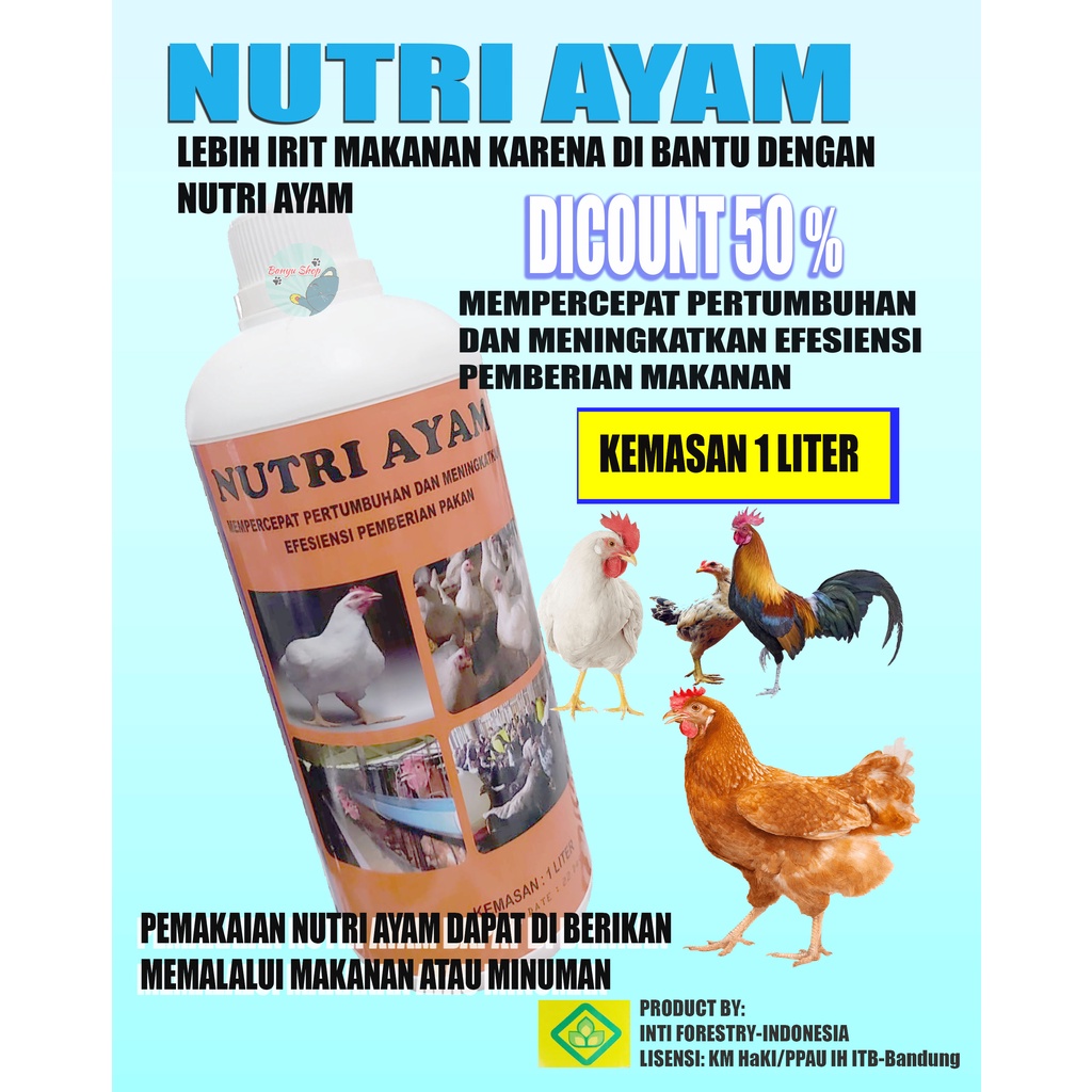 1 LITER-NUTRI AYAM Suplemen Hewan Ternak Mempercepat Pertumbuhan dan Meningkatkan Efisiensi Pakan-VITAMIN PENGGEMUK AYAM-OBAT PENGGEMUK AYAM