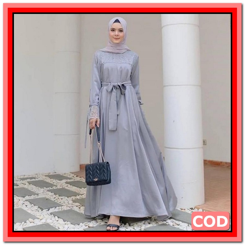 Long Dress Salsa Baju Gamis Wanita Remaja Terbaru 2022 Model Kekinian Bhan Brukat Modern Pesta Konda