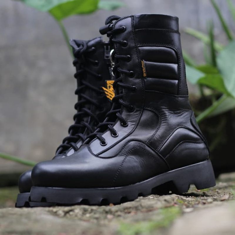 Sepatu Pdl Kulit Tni Polri Desain Timbul Merk Brotrher Lgr Outsole Tebal Resleting Ykk Besar