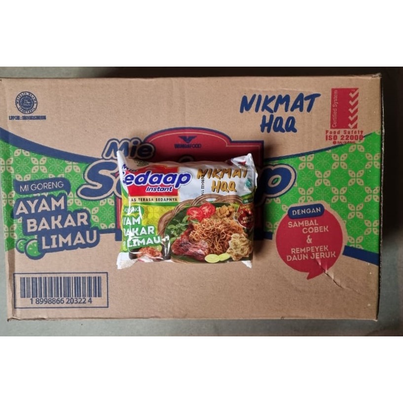 

NOODLES/MIE INSTANT SEDAP GORENG AYAM BAKAR LIMAU KEMASAN DUS ISI 40 PCS