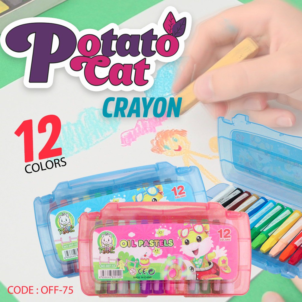 POTATO CAT CRAYON 12 WARNA Crayon Oil Pastel Set 12 Color Alat Kesenian Menggambar - OFF-75