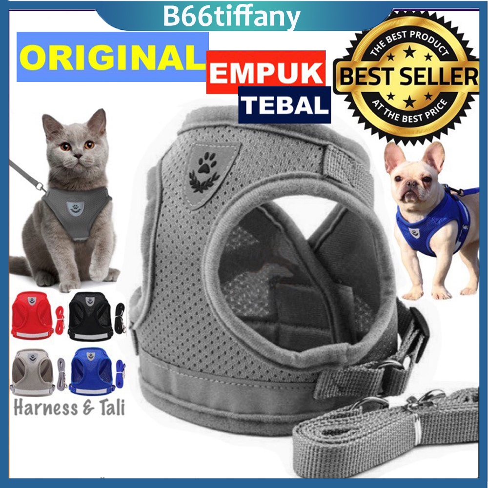 Harness rompi + tali kucing tali anjing yang bisa disesuaikan rompi kucing dan anjing