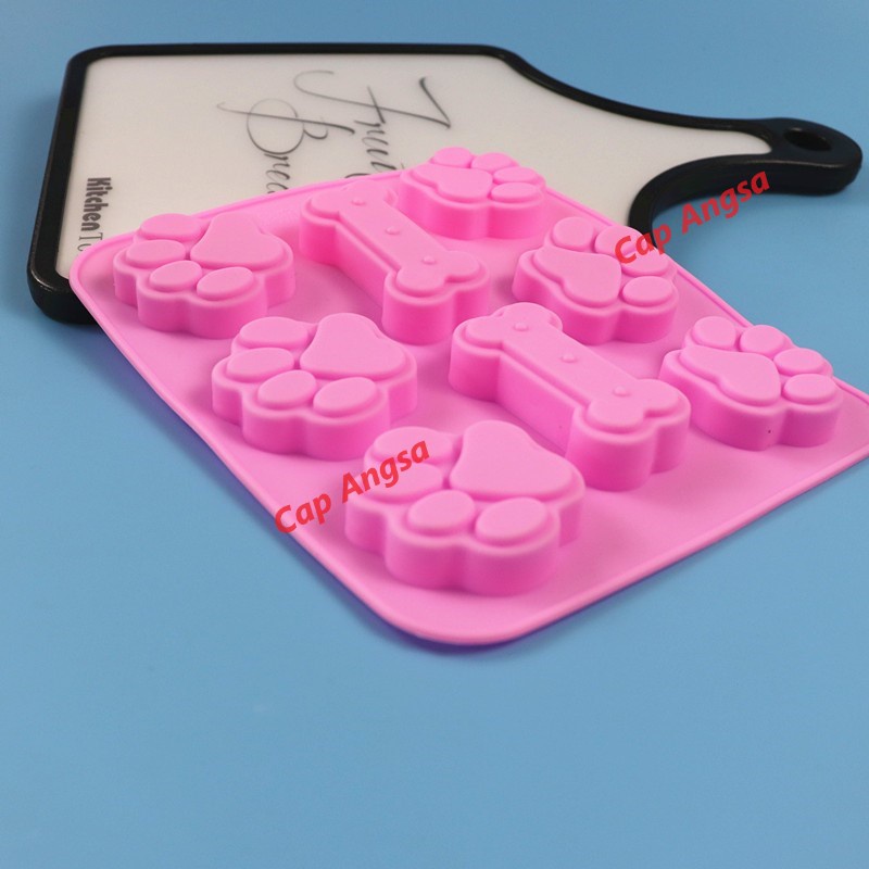 CETAKAN SILICONE PET PAW BONE 8 CAVITY CETAKAN SILIKON TULANG TELAPAK HEWAN AGAR PUDING FONDANT CHOCOLATE MOLD 3D KUE