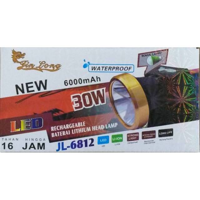 MM HARGA PROMO Senter Kepala Jinlong 30w Bisa Charge 30watt Head Lamp Jin Long Headlamp JL-6812