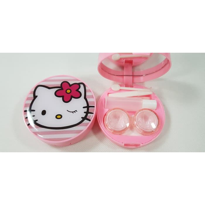 Kotak Softlens Hello Kitty Bulat / Travel Kit / Wadah Softlens  / Tempat Softlens  Karakter