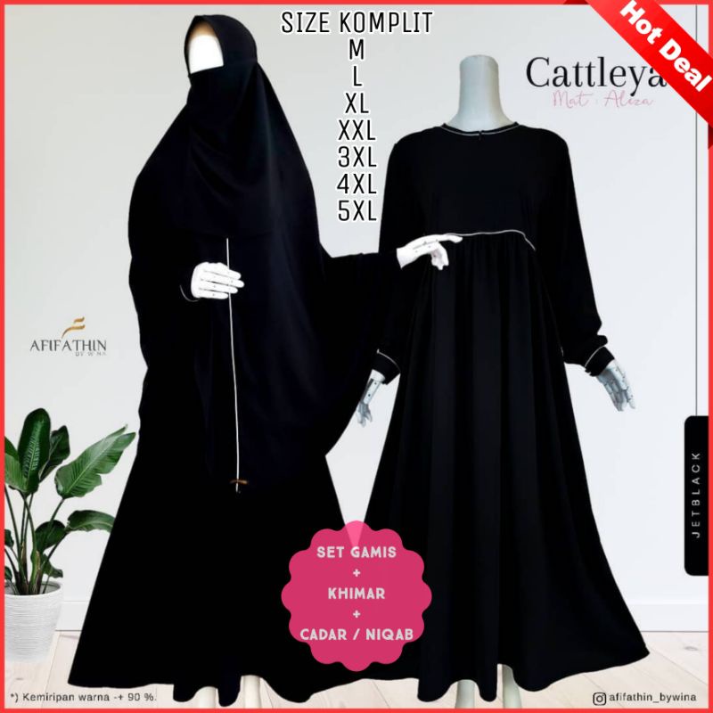 Gamis Syari Terbaru Set Khimar Cadar Jumbo LD 140 | Gamis Cadar Cattleya Size Komplit M L XL XXL 3XL