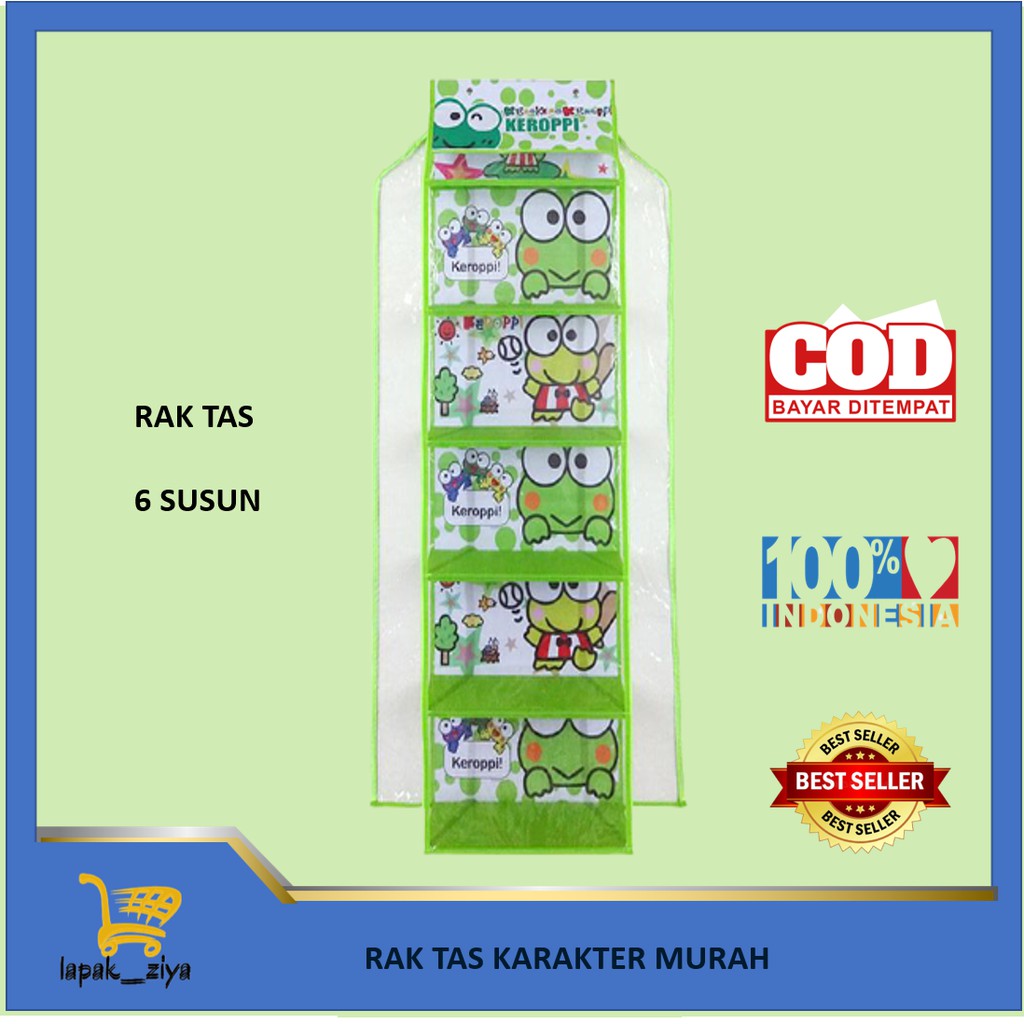 RAK TAS KARAKTER MURAH 6 SUSUN FULL RESLETING ALAS DUPLEK | RAK GANTUNG MURAH MERIAH