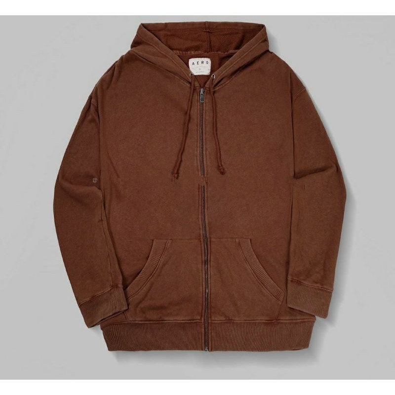 Jaket Hoodie Aeropostale Basic Dye Fleece Full Zipper Original