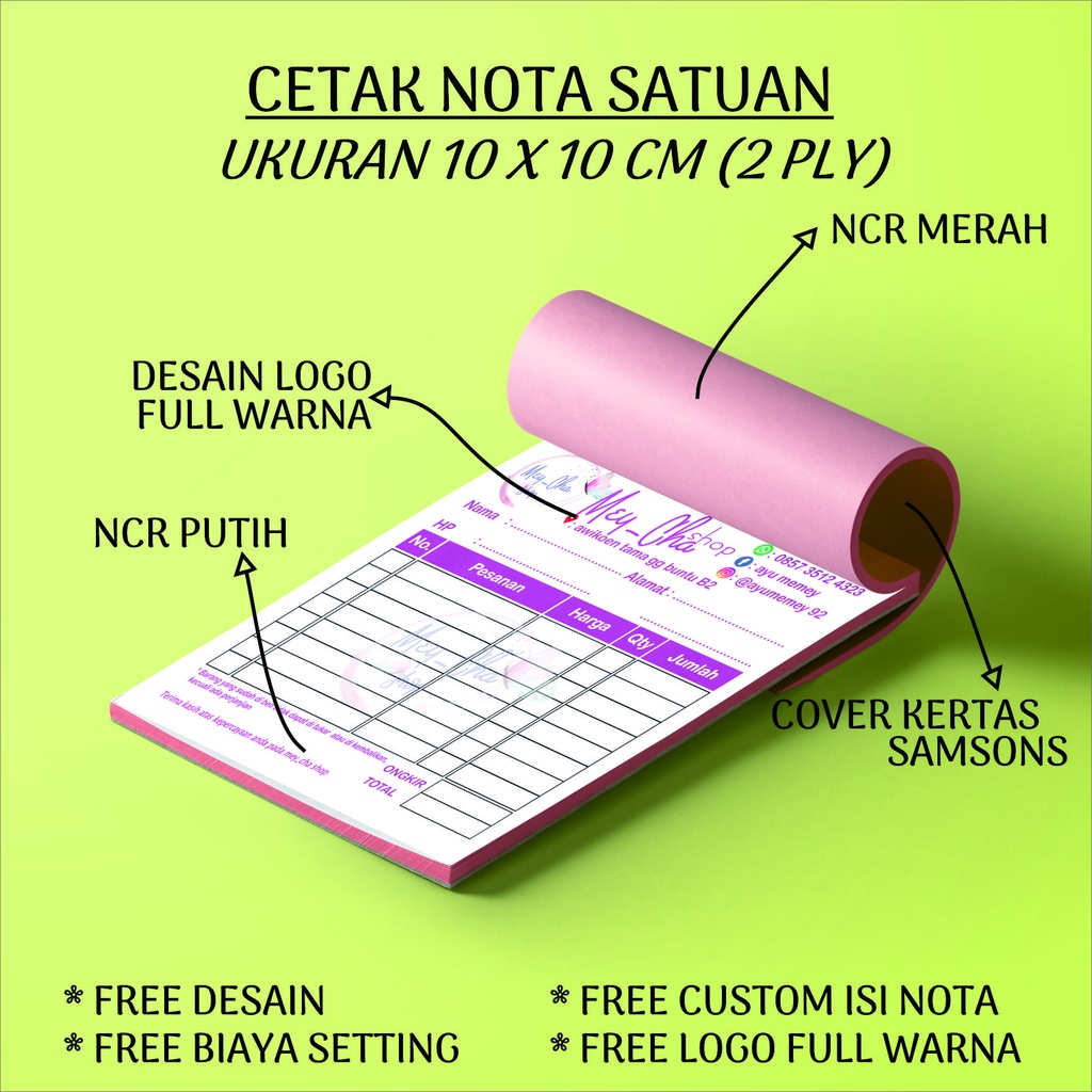 

NOTA CUSTOM OLSHOP MURAH NCR RANGKAP 1/6 FOLIO