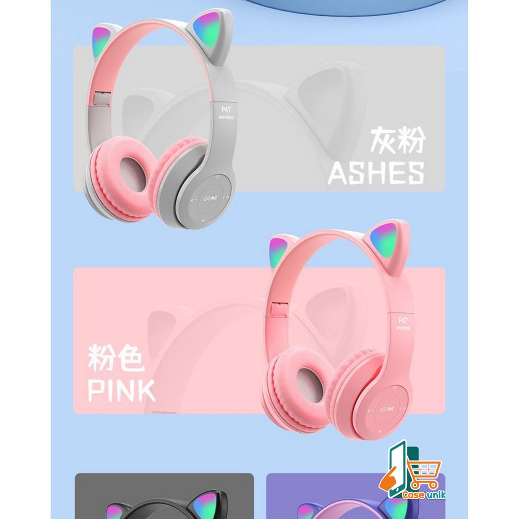 CAT EARS HEADSET headphone Hf bando telinga kucing P47m LED BANDO BLUETOOTH wireles RGB GAME HEADSET G-P47M LED WIRELESS super BASS CS5756