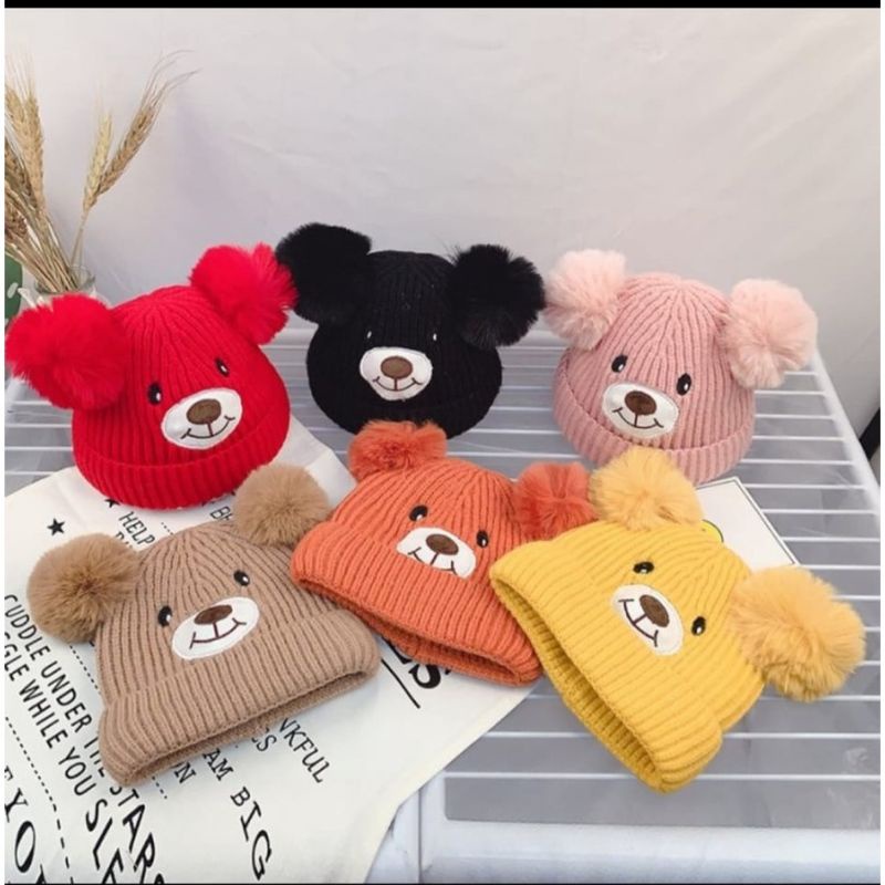 Topi Rajut Bayi Bear 3D Lucu Premium Style Cowok Cewek