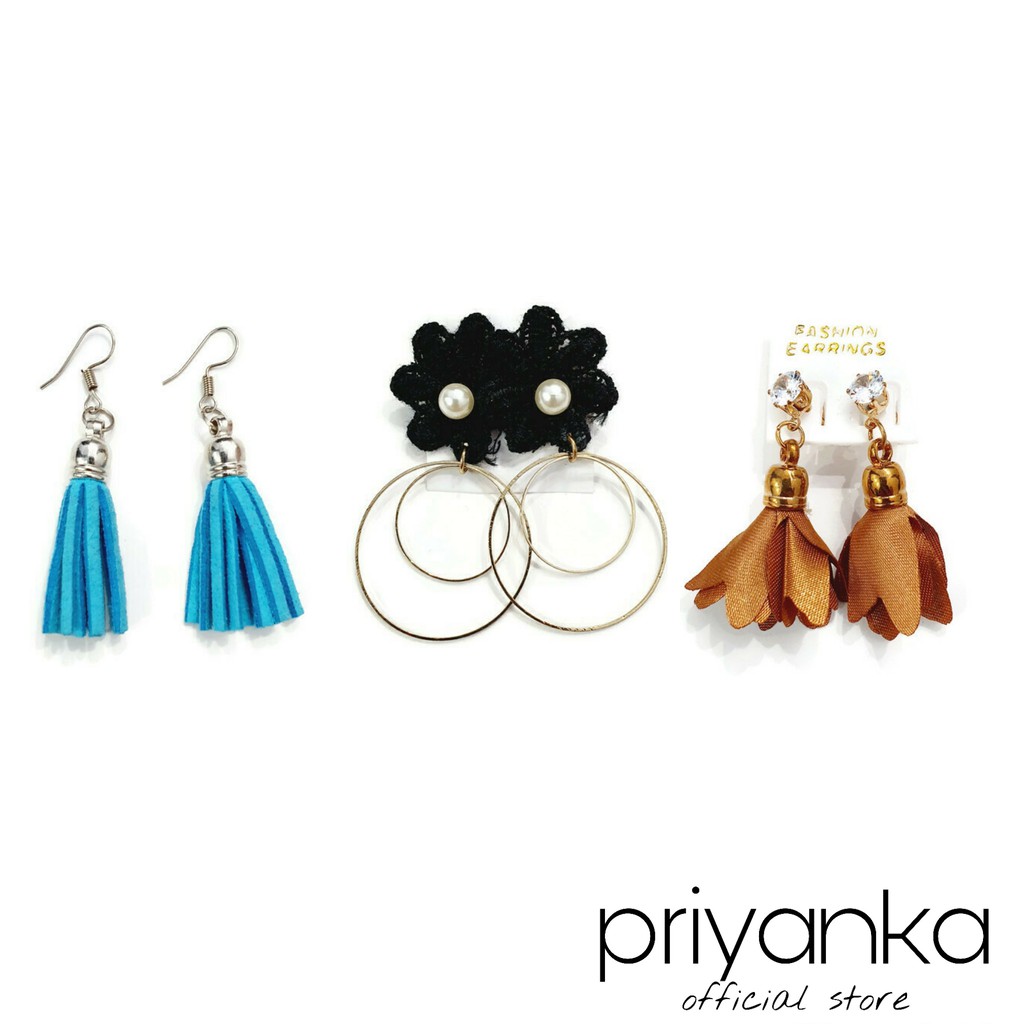 Anting Tusuk Aksen Berlian/Anting Retro Fashion Import Wanita/Anting Pompom Bunga/Anting Rumbai