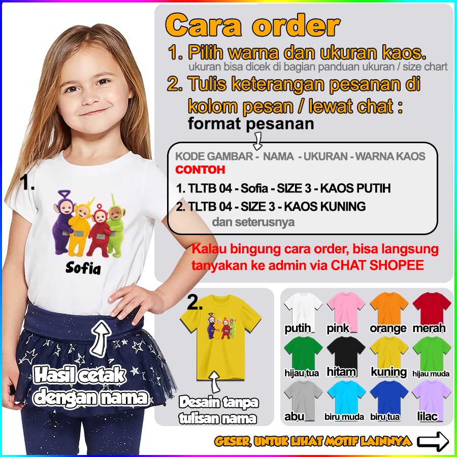 Baju Kaos ANAK DAN DEWASA TELETUBBIES TELETUBIS COUPLE (FREE NAMA)