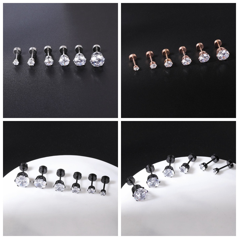 1 PC Anting Stud Desain Hati Bintang Bola Kristal Bahan Stainless Steel