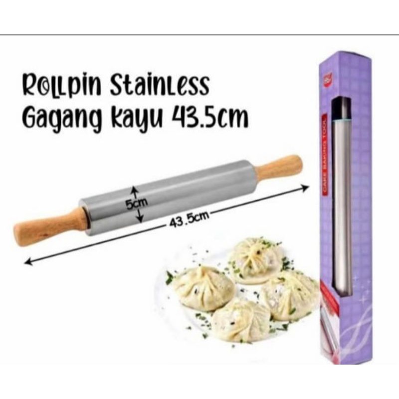 Rollpin stainless gagang kayu 43,5cm