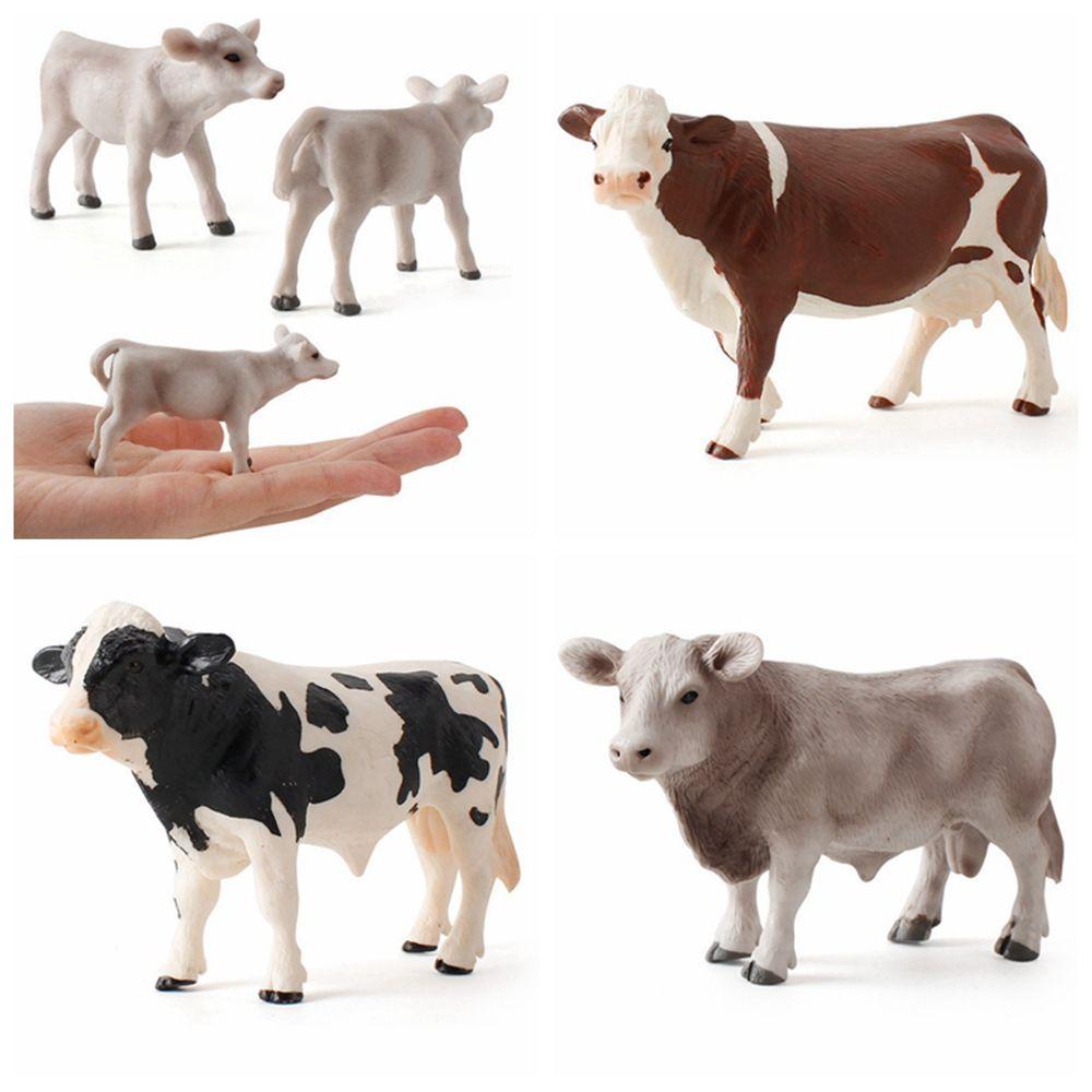 Rebuy Patung Hewan Realistis Zoo Farm Desktop Ornamen Action Figure Untuk Anak Bayi Simulasi Sapi Model Sapi