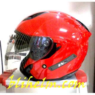 HELM INK METRO 2 SOLID FIRE RED HALF FACE HELMET DOUBLE VISOR