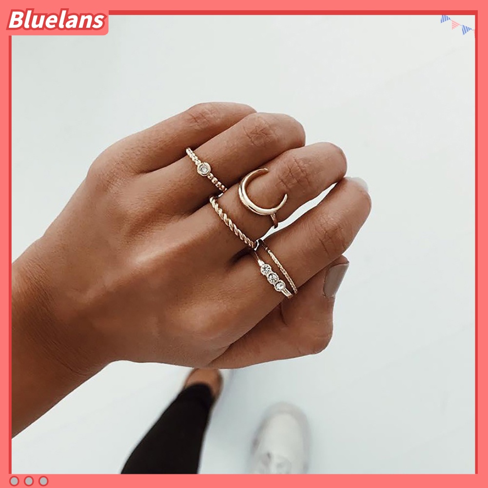 Bluelans 5Pcs Vintage Moon Knuckle Finger Ring Set Bohemian Adjustable Joint Jewelry