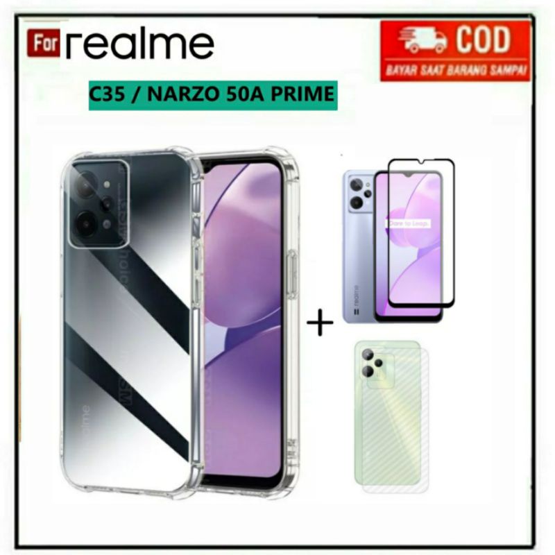 PAKET 3IN1 CASE REALME C35 C30 C31 NARZO 50A OPPO A57 2022 PRIME SOFT CASE CLEAR HD PROTECT CAMERA