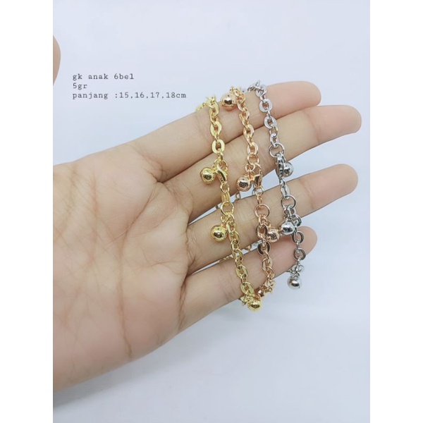 gelang kaki nori hollo anak+6.bel/ gelang kaki perak asli silver 925 lapis emas/gelang kaki fashion