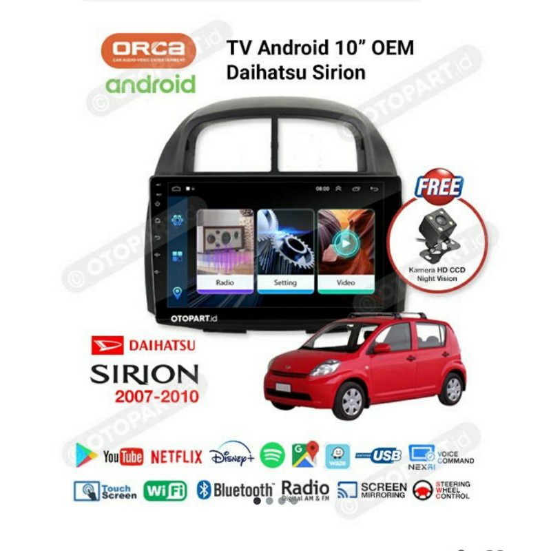 Head unit oem sirion orca - tv android daihatsu sirion orca - tv android orca adr1088 10 inch