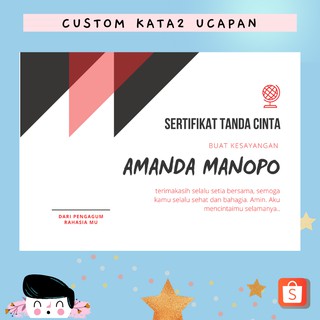 Design Kartu Ucapan Sertifikat Lucu Full Colour Shopee Indonesia