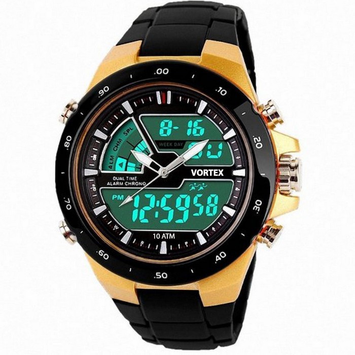 SKMEI VORTEX VX1007 gold original  Jam Tangan Pria Tahan Air Analog Digital LED Sports Men Watch