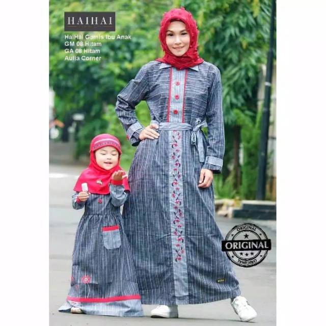 Gamis Dewasa Ibu Haihai Haitwo GM 08 Abu Hitam Etnik Katun Donggala Sarimbit Couple Family 08