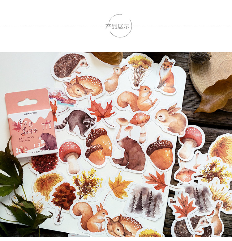 45pcs/set Stiker Motif Hewan Hutan Musim Gugur Untuk Dekorasi Album Foto Diy