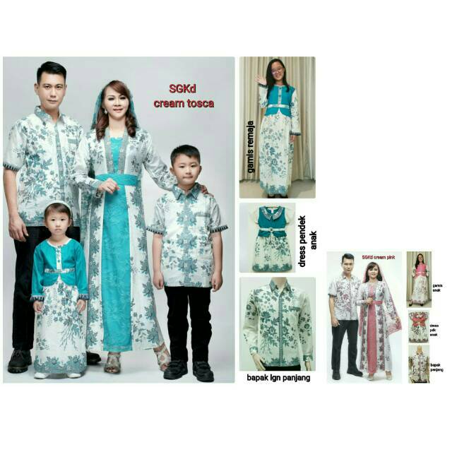 SGKD cream tosca/pink batik couple gamis kombi brokat dan anak