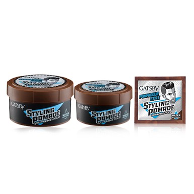 gatsby styling pomade biru / coklat supreme grease / hold sachet renteng 6 gram