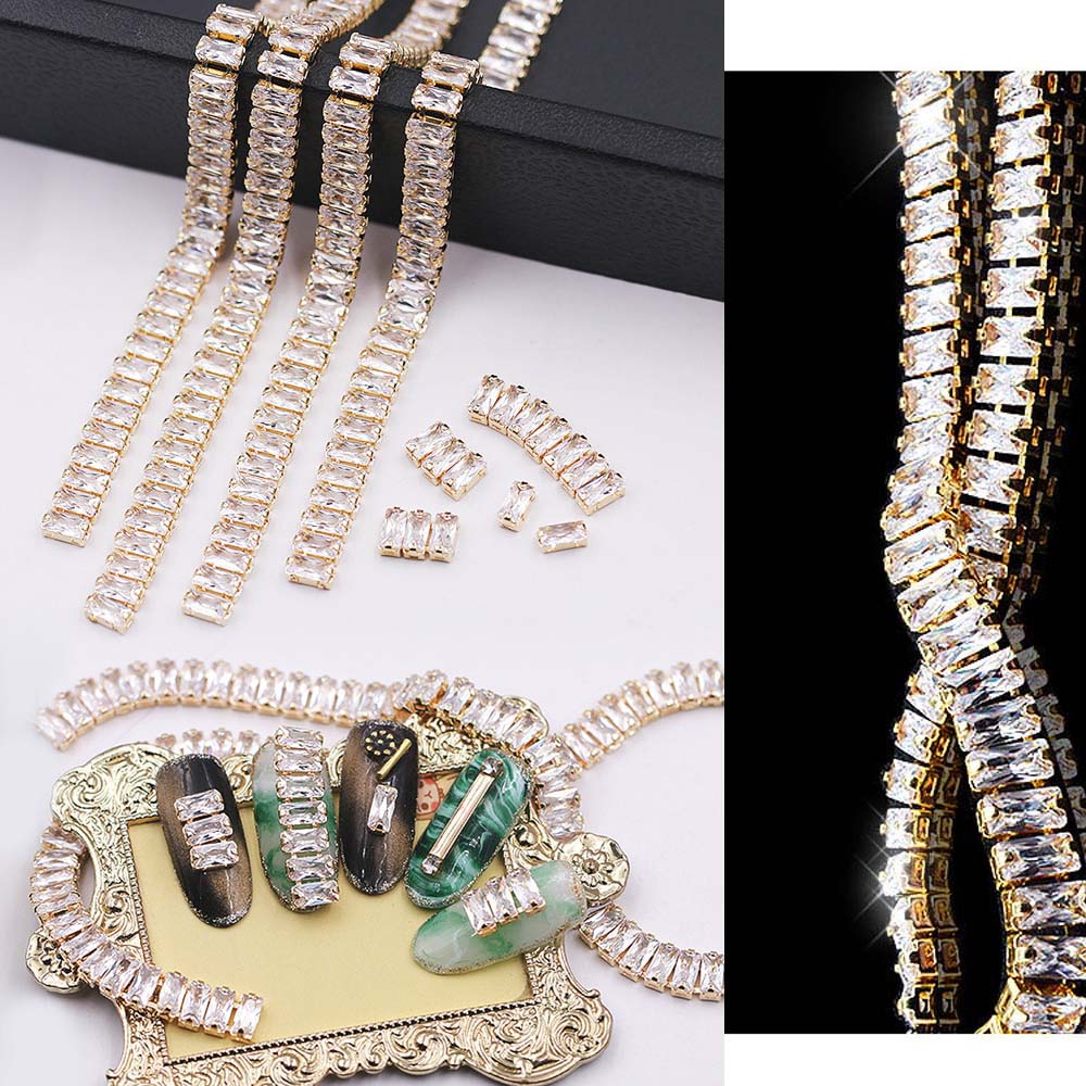 Mxbeauty Stiker Rantai Berlian Imitasi 3d Bahan Metal Warna Emas Untuk Dekorasi Nail Art