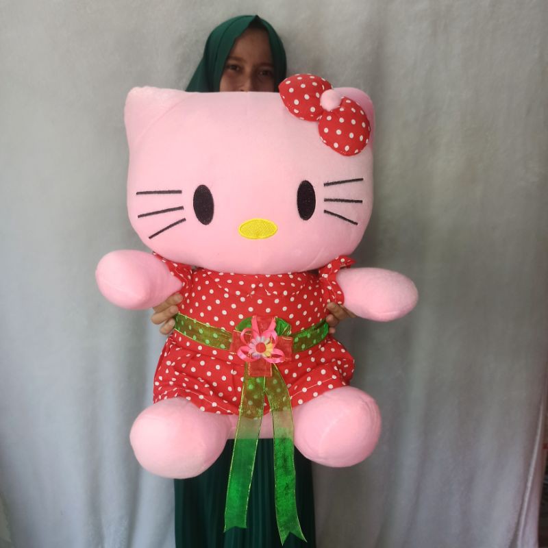 Boneka hello Kitty polkadot XL ikat pinggang UKIR NAMA CETAK PHOTO 50CM