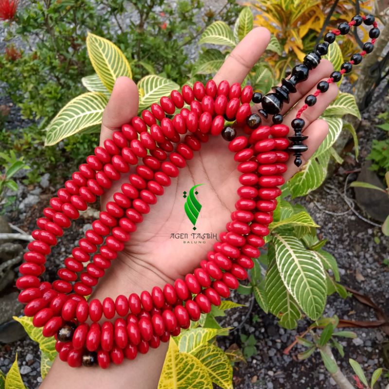 Tasbih Batu Coral Marjan Merah Super 216 Butir (108 Butir x 2), Kualitas Super