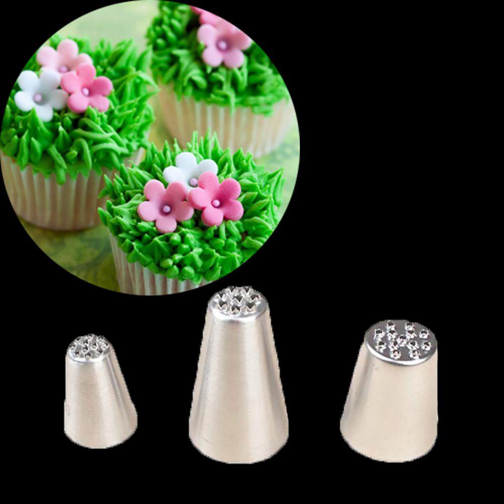 Solighter 3 Pcs Rumput Icing Nozel DIY Aksesoris Dapur Pastry Tips Stainless Steel Cupcake Rusia Nozzle