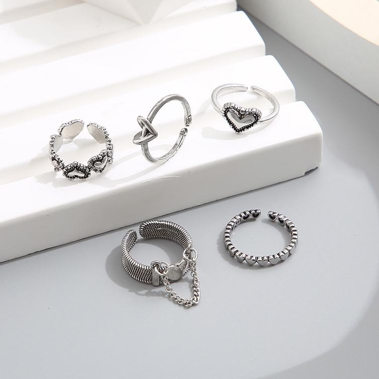 arts9S3e--5pcs / Set Cincin Jari Telunjuk Model Terbuka Desain Hati Hollow Gaya Retro-Won