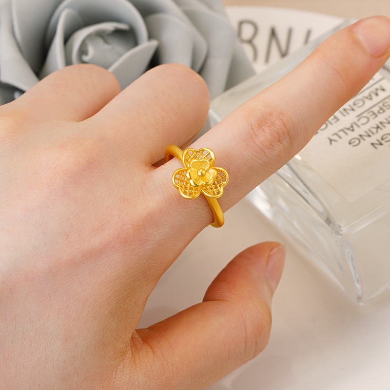 Set Perhiasan Cincin Emas Asli Kadar 375 Hias Liontin Bunga Gaya Vintage Untuk Wanita