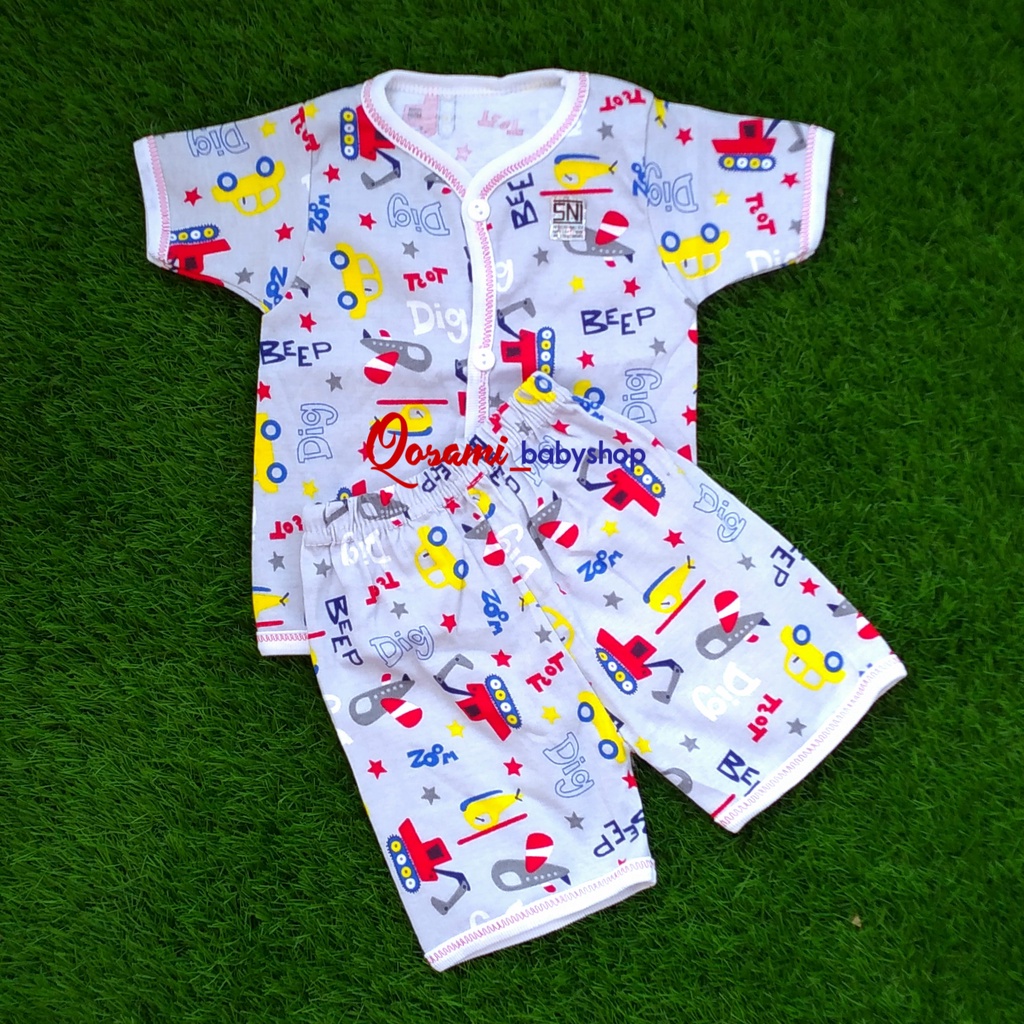 HOKIKU ( 1 Setel ) Cowok Setelan Pendek Bayi Newborn 0 - 4 Bln Motif Full Print SNI