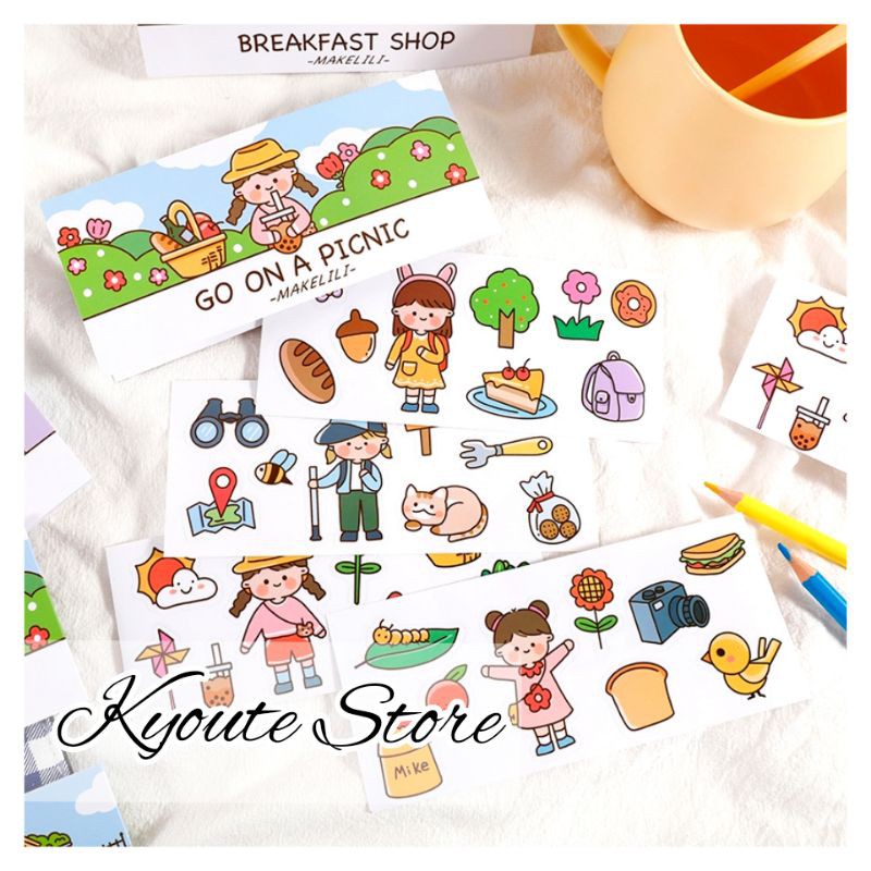 

4 Lembar Stiker Kartun Anti Air Lucu Cute Cartoon Waterproof Scrapbook DIY Bujo Journal Tumblr Decoration