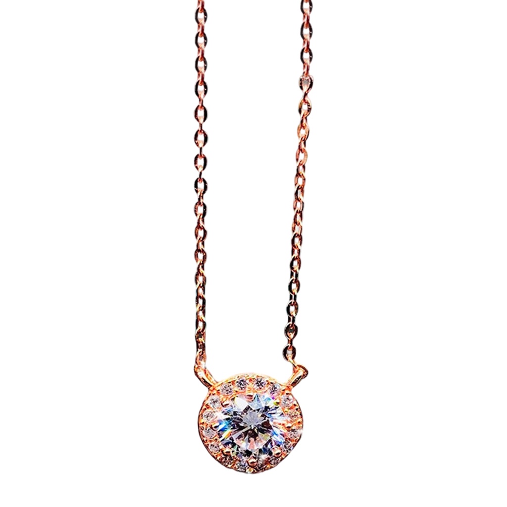 Kalung Liontin Batu Bulat Warna Rose Gold Untuk Wanita