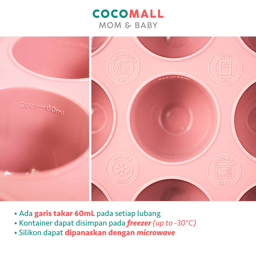 COCOMALL Tempat Kaldu Mpasi Silicon - Silicone Food Tray Cube - Silicone Food Container - Cetakan Kaldu Mpasi Silikon Freezer - Wadah Kaldu Mpasi Bayi - Penyimpanan Kaldu Mpasi