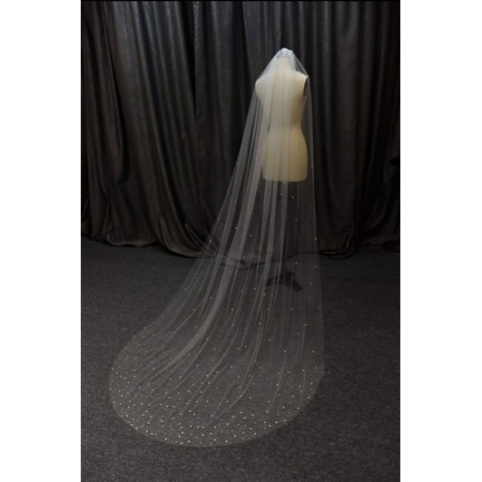 wedding veil with pearl 3m kerudung pengantin mutiara