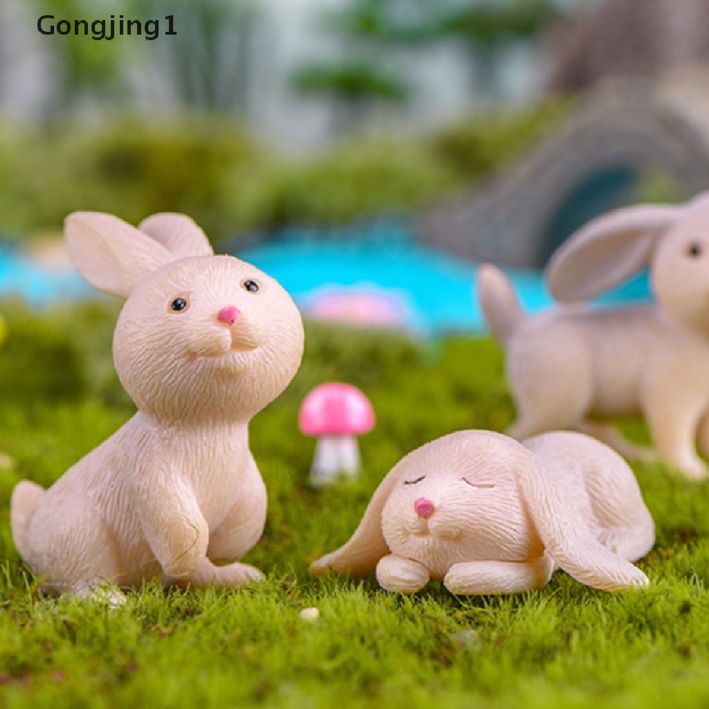 Gongjing1 7pcs / Set Miniatur Kelinci Paskah Bahan Resin Untuk Dekorasi Taman Mini / Craft
