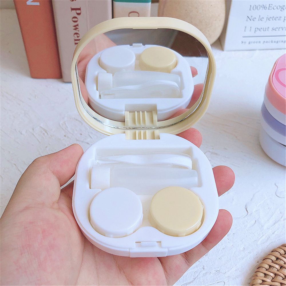 ROW Glasses Accessories Contact Lens Box Portable Storage Container Contact Lens Case Travel Cute Easy Carry Bear Cartoon with Mirror/Multicolor