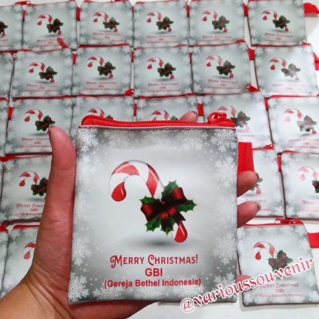 Souvenir Natal Pouch Custom + Nama Murah Lucu Sinter Claus Yesus Minim 25pcs per gambar