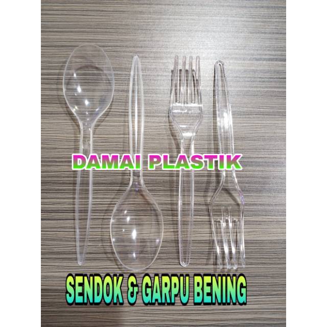 Sendok Garpu Makan Panjang Bening SUPER TRANSPARAN @25pcs