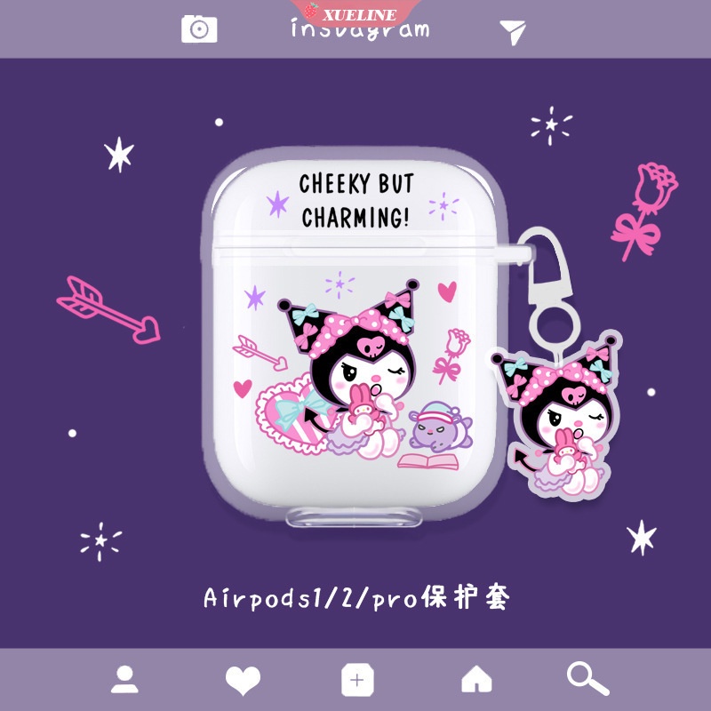 Cover Pelindung Bahan Silikon Motif Kartun Love Kuromi Untuk AirPods 1 2 Pro