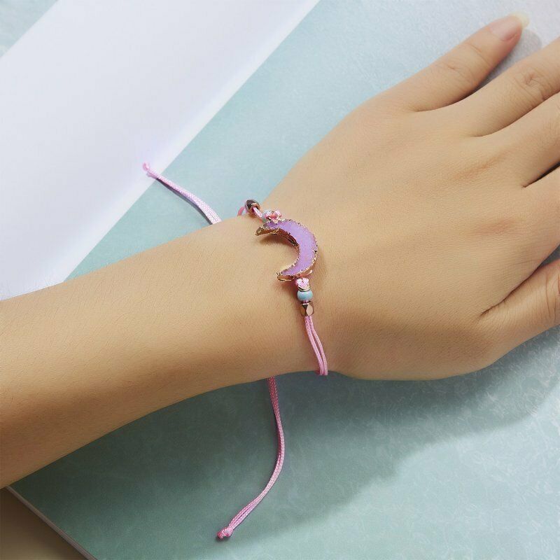 Handmade Gelang Bangle Tali Kulit Pu Multilapis Pendan Bulan Sabitbatu Alami Untuk Wanita